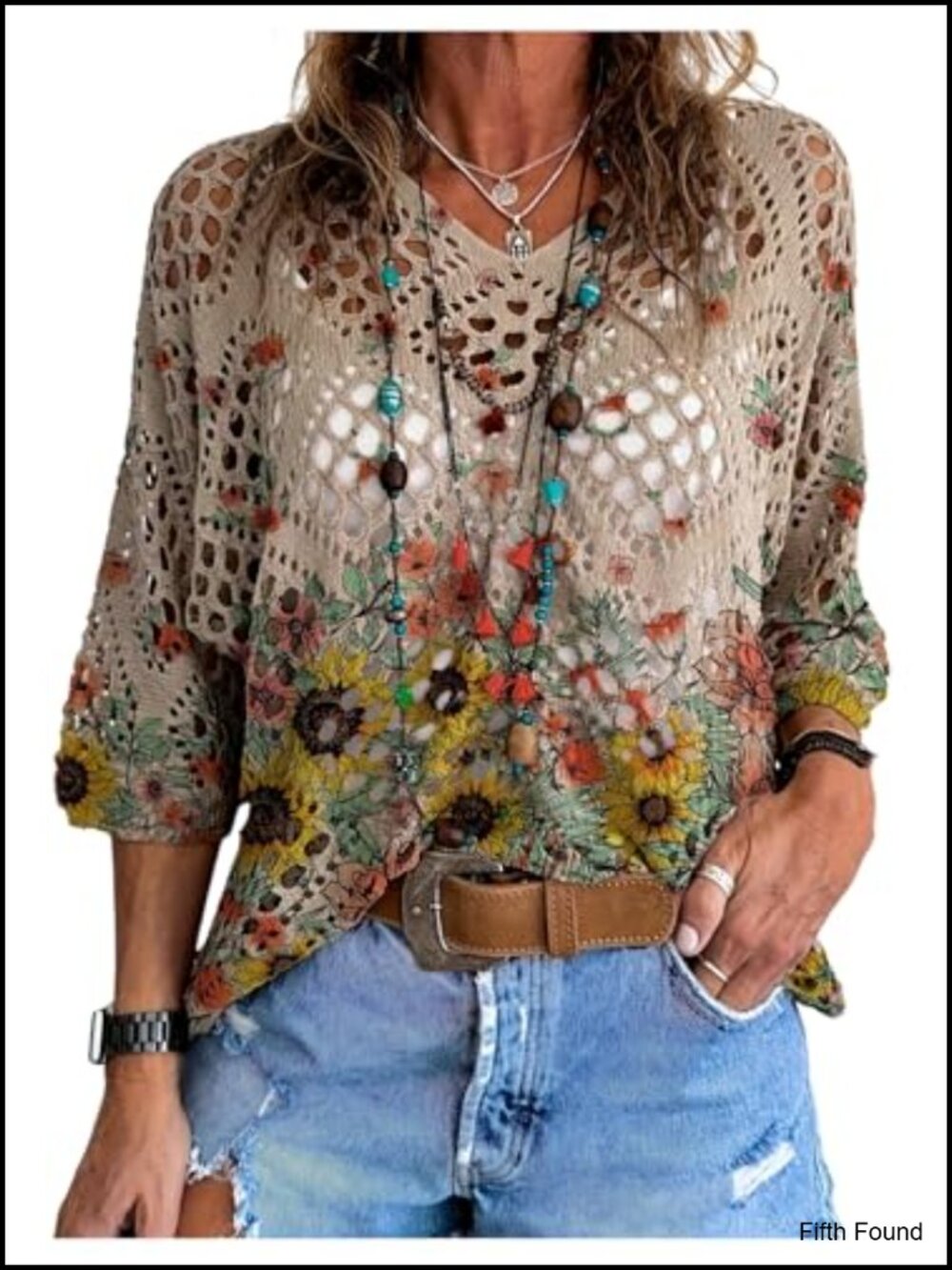 Boho Lightweight Knit Beach Cover Up V Neck Drop Shoulder Summer Top